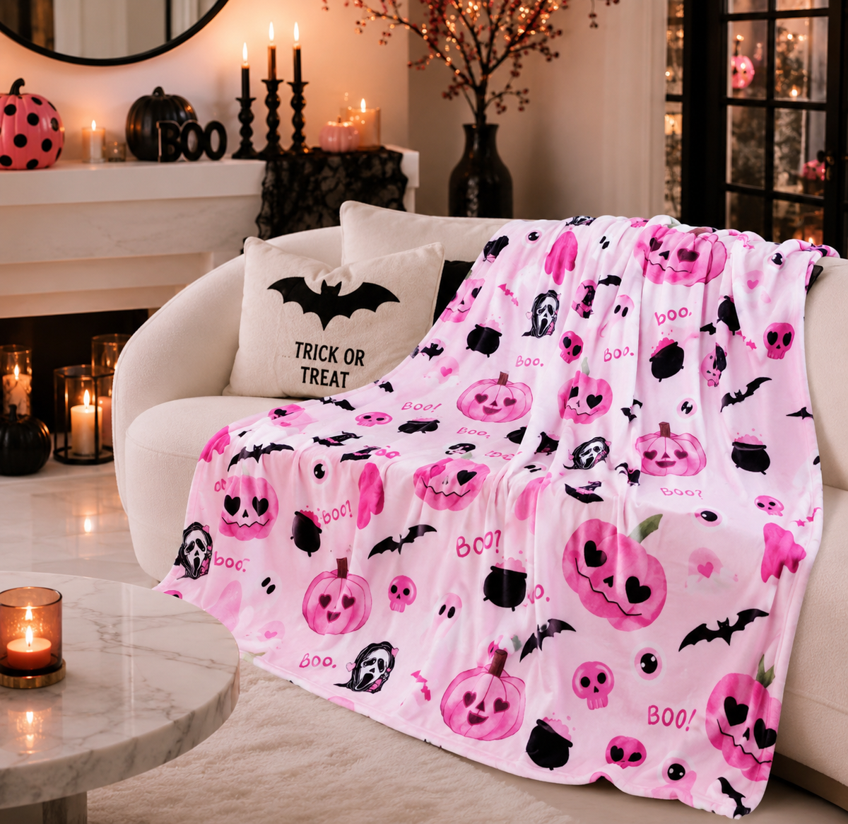Pink Halloween Throw Blanket