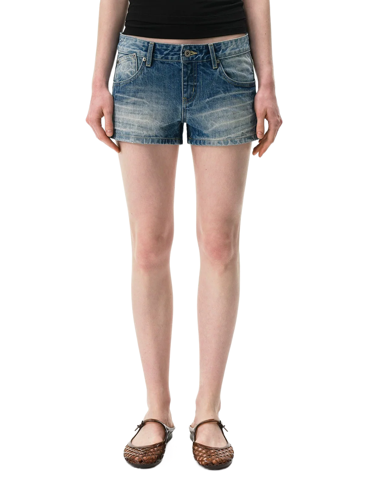 Vintage-Wash Denim Shorts
