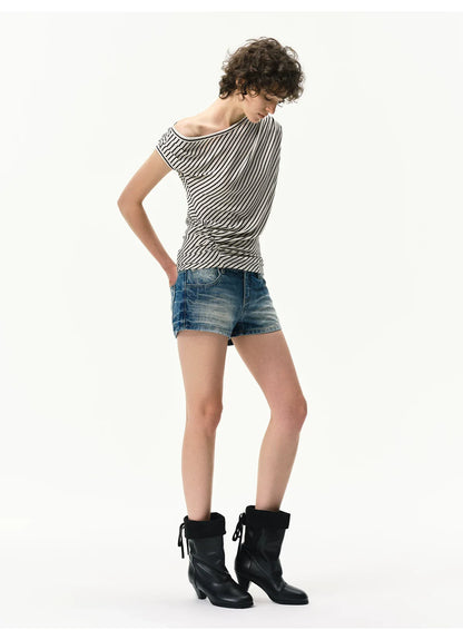 Vintage-Wash Denim Shorts